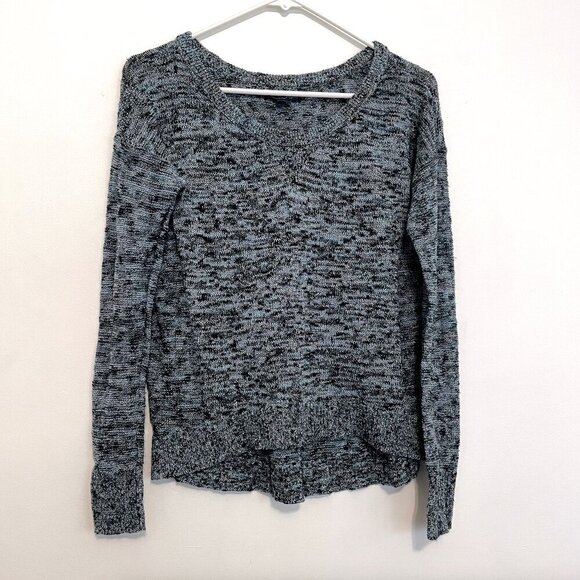 AMERICAN EAGLE Fireside Marled Sweater Blue Navy Blue Gold Metallic Cotton Small - Picture 2 of 16